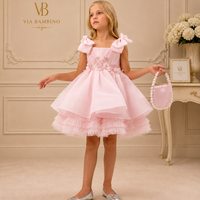 Blush Bow-Shoulder Floral Lace Dress 3542 - front