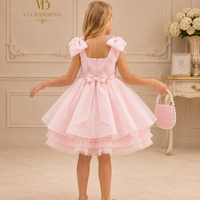 Blush Bow-Shoulder Floral Lace Dress 3542 - back