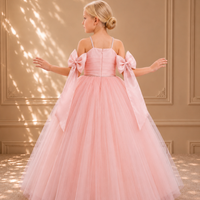 Blush Halter Rosette Bow Tulle Gown 4097 - back