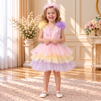 Multicolor Pompom-Shoulder Tulle Dress 5735