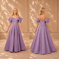 Lilac Wrap Puff-Sleeve Satin Gown 9247 - back