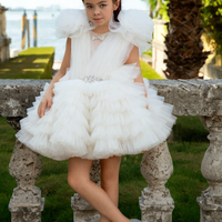 Demi Girls' Party Dress White | OZL 202507 - Elegant Formal Dress for Special Occasions, Weddings, and Birthdays White