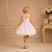 Blush Bubble-Hem Sheer-Yoke Bow Dress 1005 - back