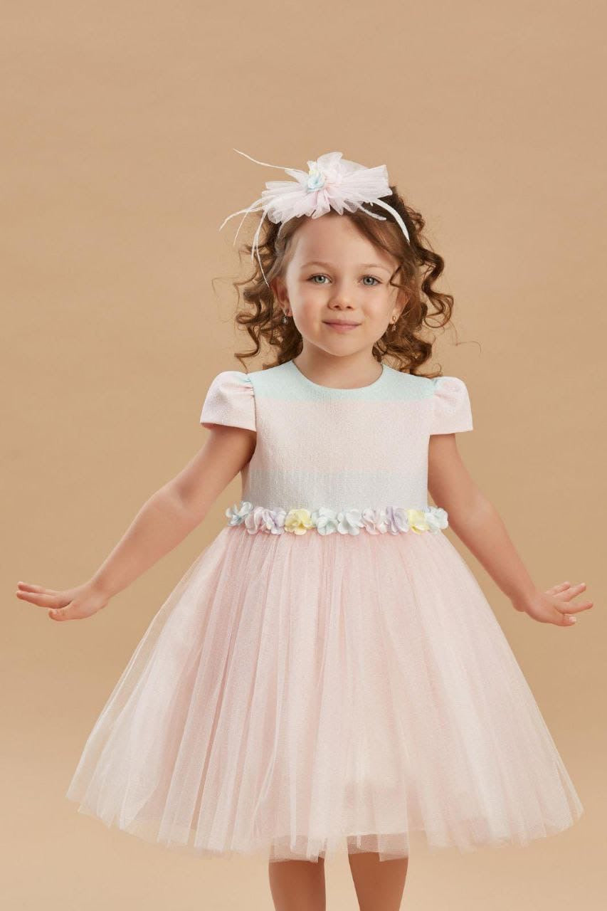 Blush Pastel Floral-Belt Tulle Dress 2922 - front