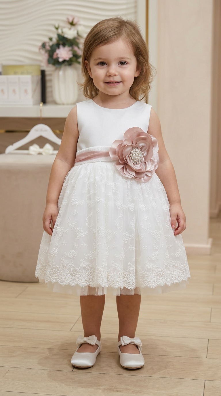 Ivory Layered Pearl Baby Dress 2609