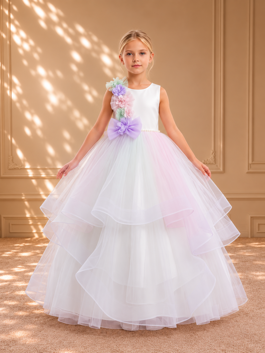 Ivory Floral Tulle Ball Gown 3126 - front