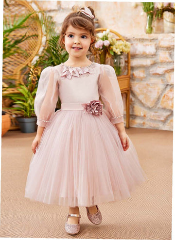 Lovely Pink Dress Long Sleeve 3226