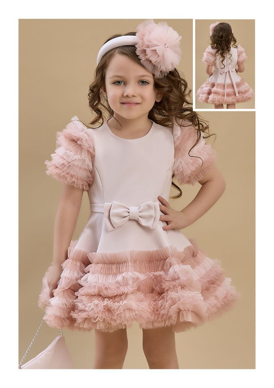 Blush Ruffle-Tier Bow-Waist Party Dress 3329 - front
