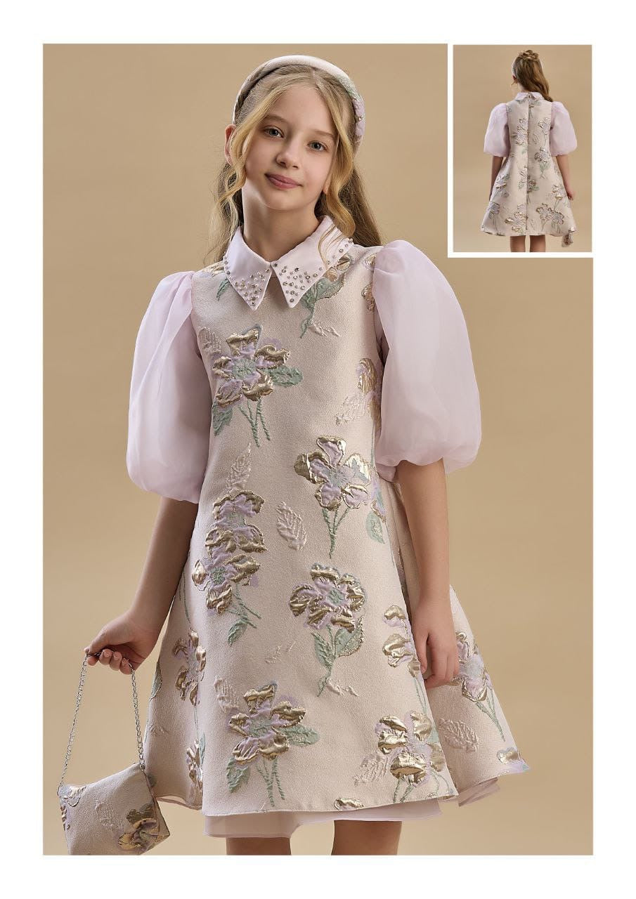 Metallic Floral Brocade Collar Dress 3353 - front