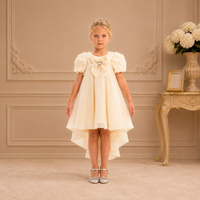 Champagne Rosette Puff-Sleeve Heart-Bow Dress 3356 - front
