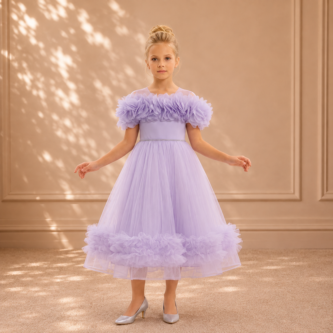 Lavender Ruffled Floral Tulle Dress 3417 - front
