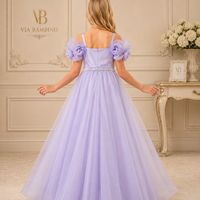Lavender Rosette-Sleeve Pearl-Belt Gown 3454 - back