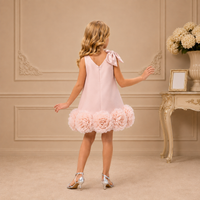 Blush Bow-Shoulder Floral-Hem Satin Dress 3460 - back