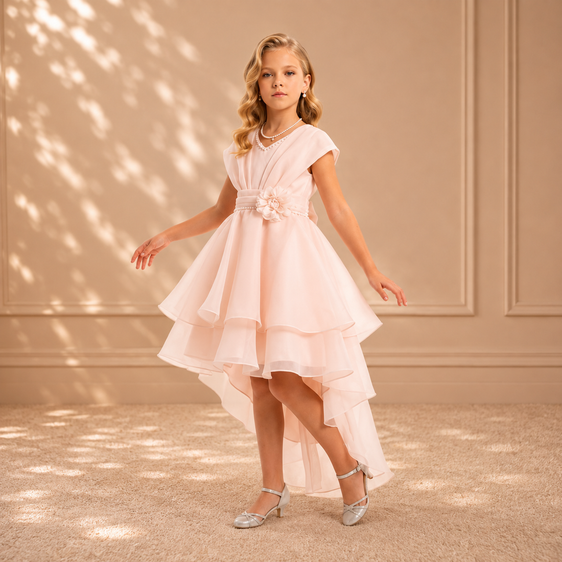 Blush Tiered High-Low Organza Dress 3482 - front
