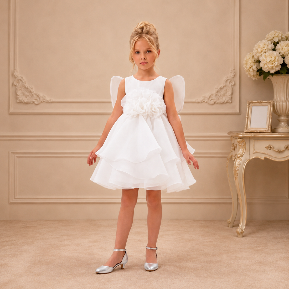 Ivory Angel-Wing Floral Tulle Dress 3488 - front