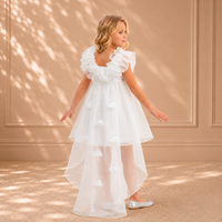 Ivory Ruffled-Collar High-Low Organza Dress 3490 - back