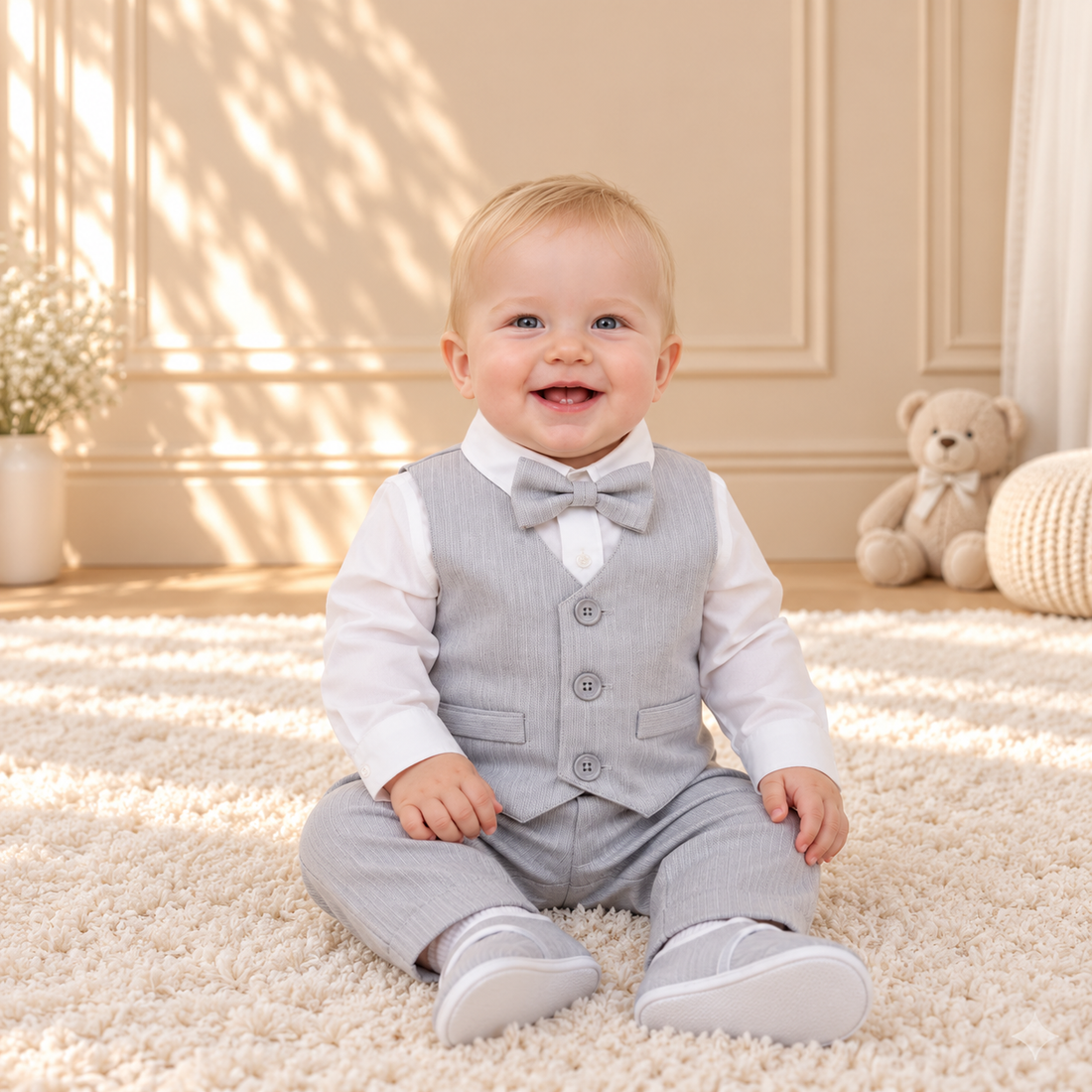 Grey Linen Vest & Bow Tie Set 3660 Gray