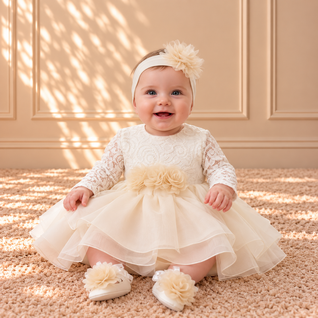 Ivory Lace Flower Dress Set 3667 Ivory
