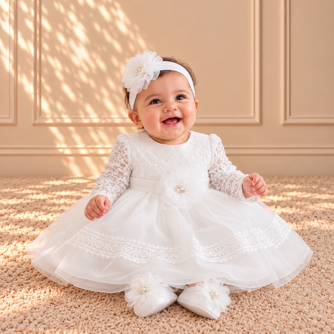 White Pearl Lace Dress Set 3679 White