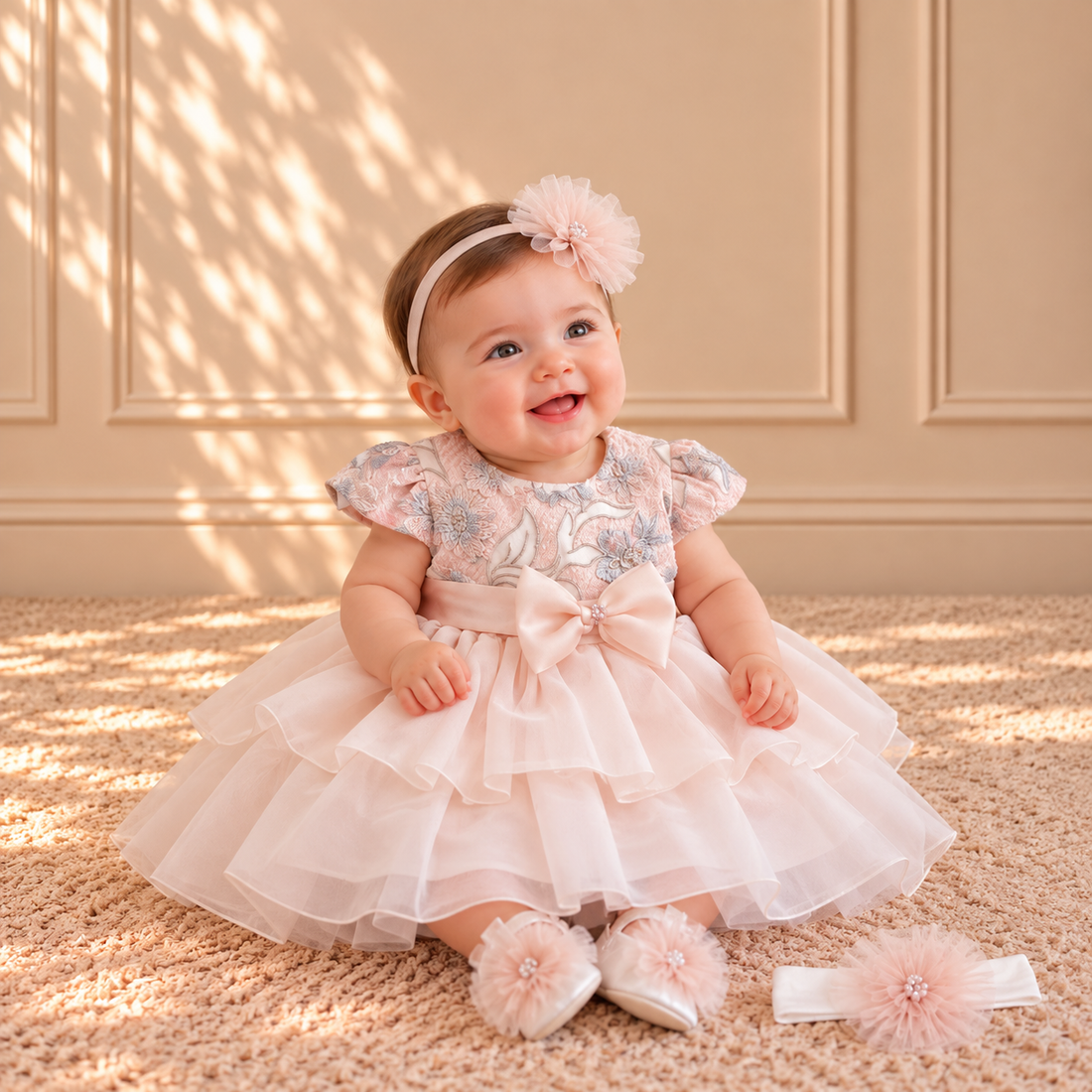 Blush Floral Brocade Dress Set 3684 Pink