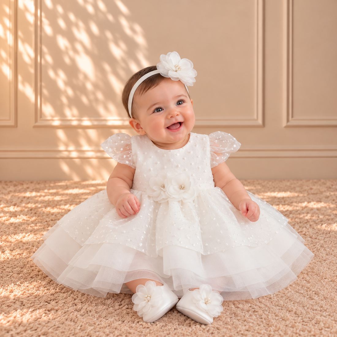 Ivory Tulle Flower Dress Set 3687 White