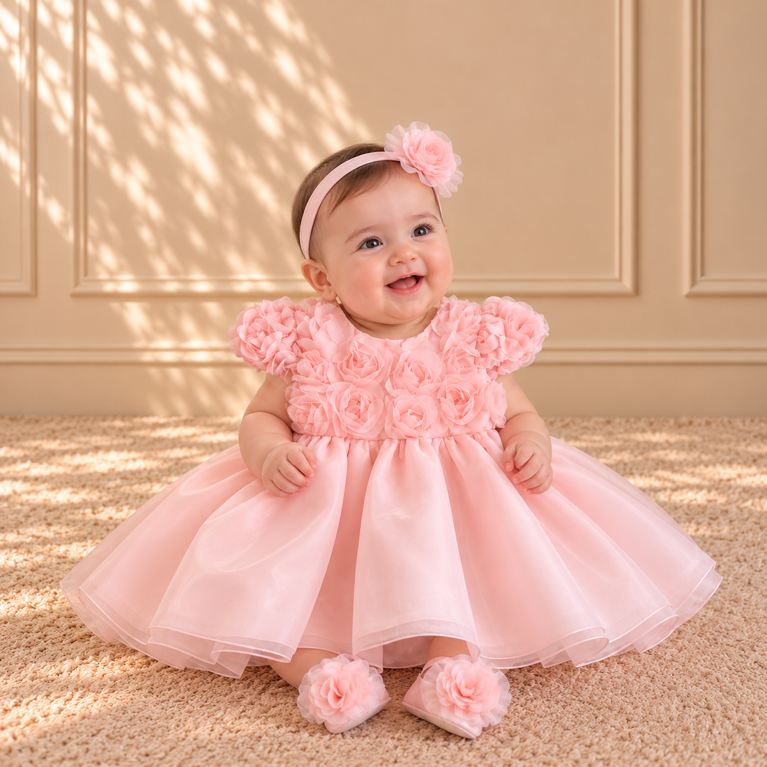 Pink Rosette Bodice Dress Set 3689 Pink