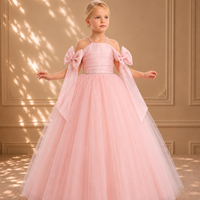 Blush Halter Rosette Bow Tulle Gown 4097 - front