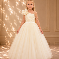 Gold One-Shoulder Rosette Tulle Gown 4106 - front