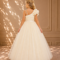 Gold One-Shoulder Rosette Tulle Gown 4106 - back