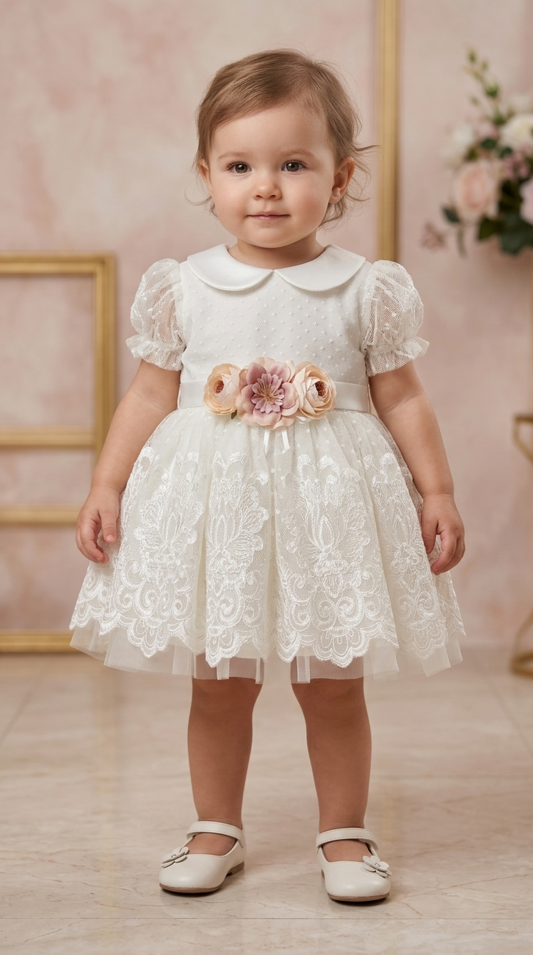 Ivory Layered Pearl Baby Dress 2601