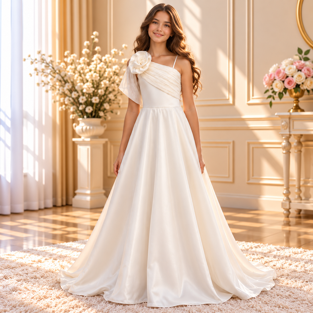 White Rosette Long Gown 5666B