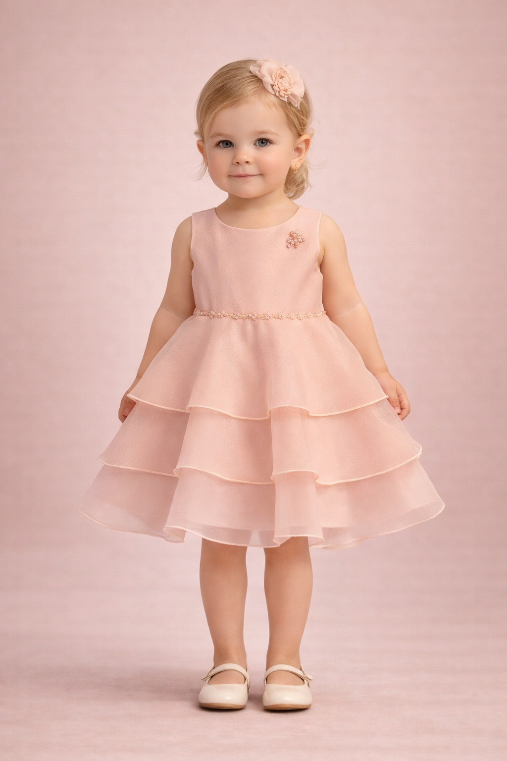 Blush Layered Pearl Baby Dress 6126