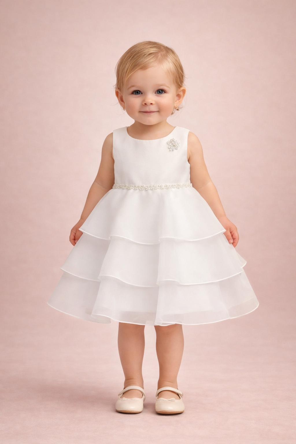 Ivory Layered Pearl Baby Dress 6126