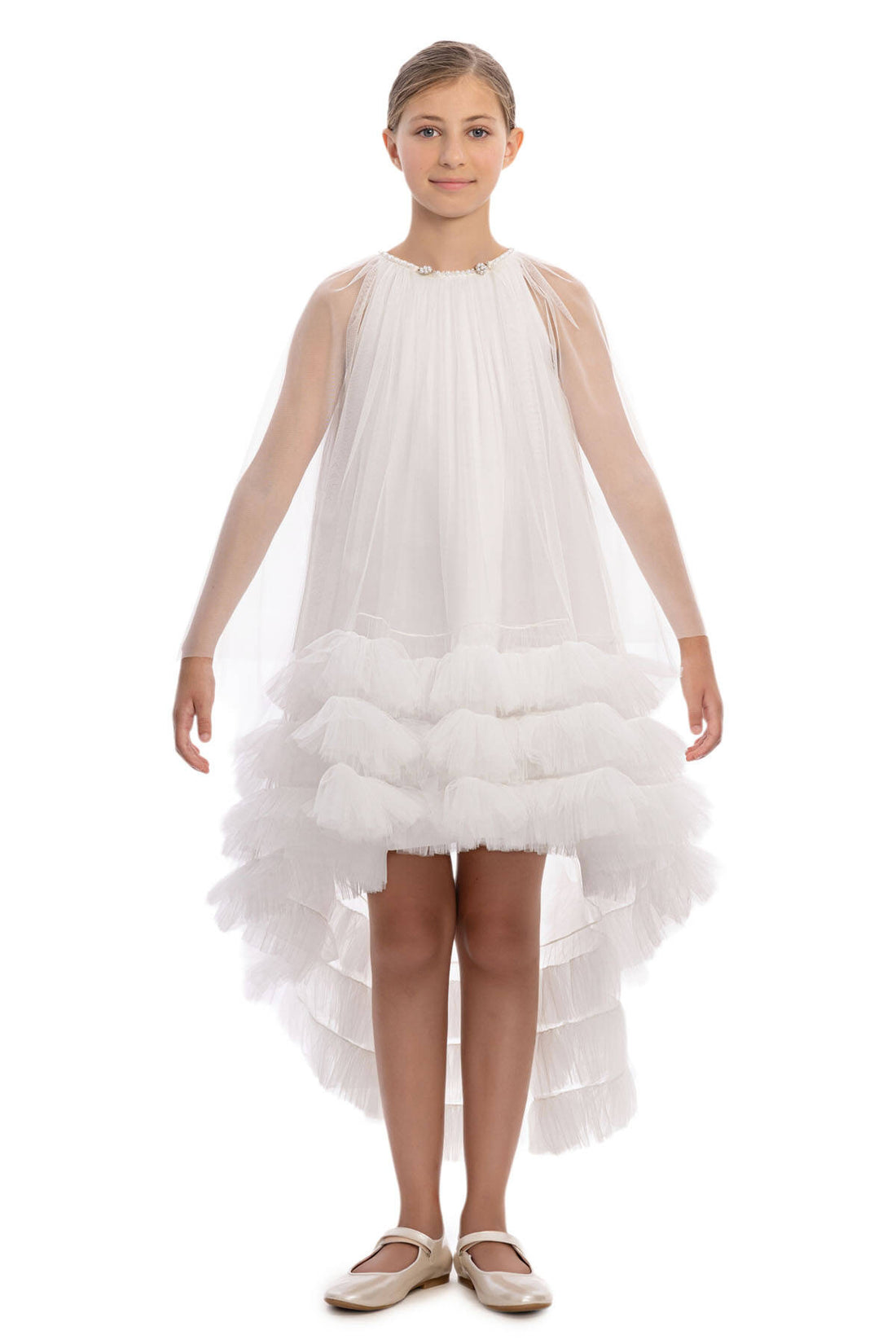 💎 White Couture High-Low Ruffle Dress 💎36125