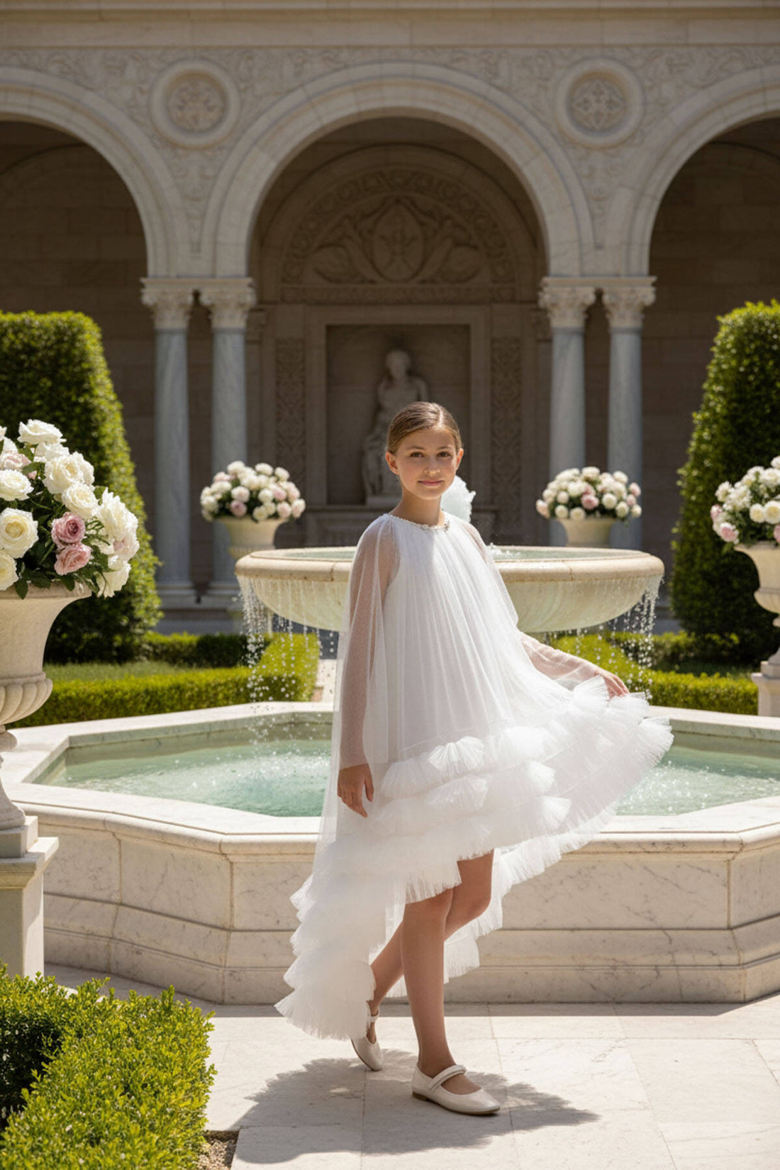 💎 White Couture High-Low Ruffle Dress 💎36125