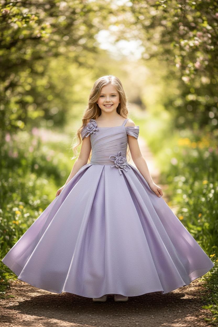 Lilac Rosette Satin Ball Gown 801 Lilac
