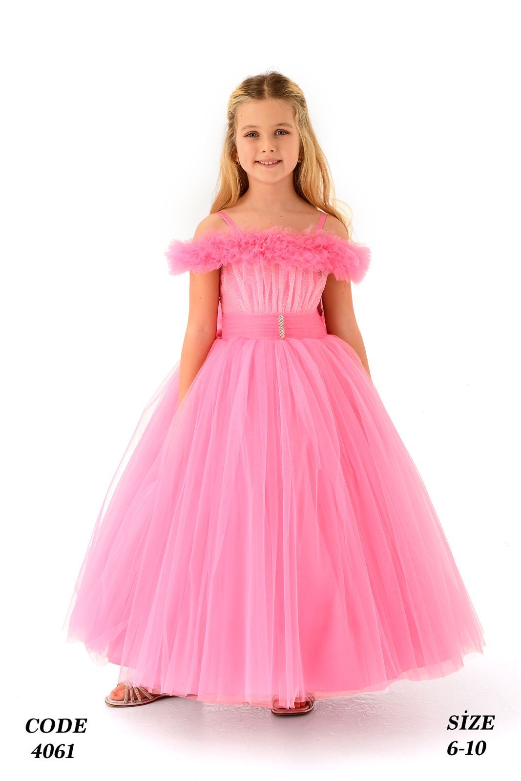 Fuchsia Off-Shoulder Tulle Ball Gown 4061