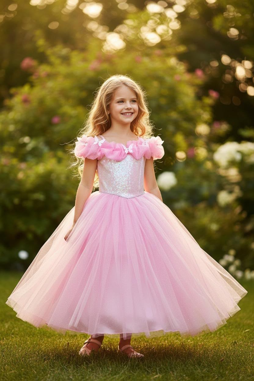 Pink Sequin Butterfly Tulle Gown 856 Pink