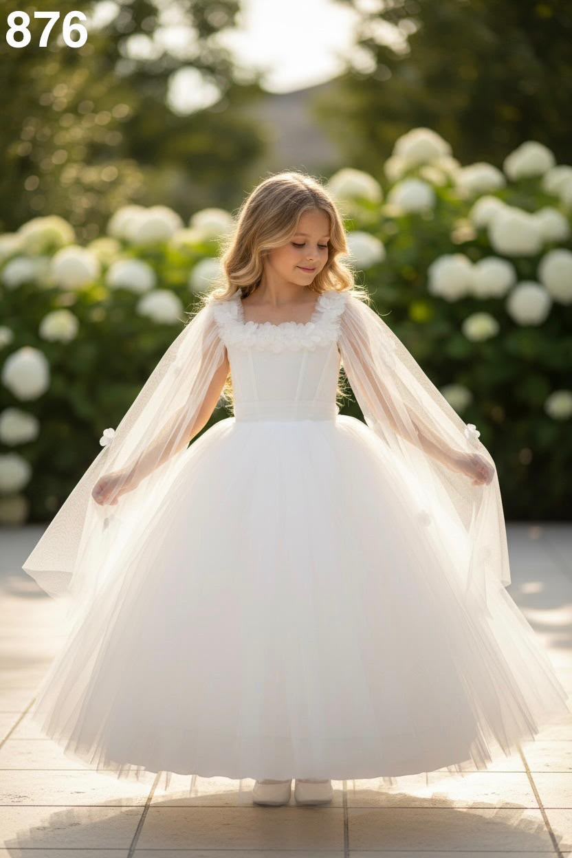 Ivory Cape Ball Gown 876 White