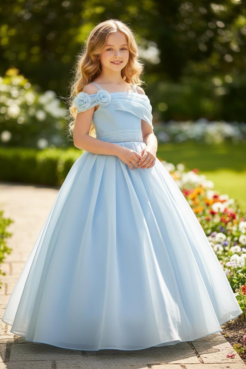 Sky Blue Rosette Ball Gown 881 Blue