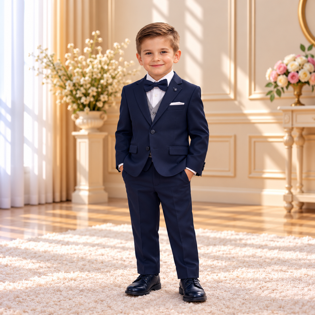Navy Vested Three-Piece Suit 7003