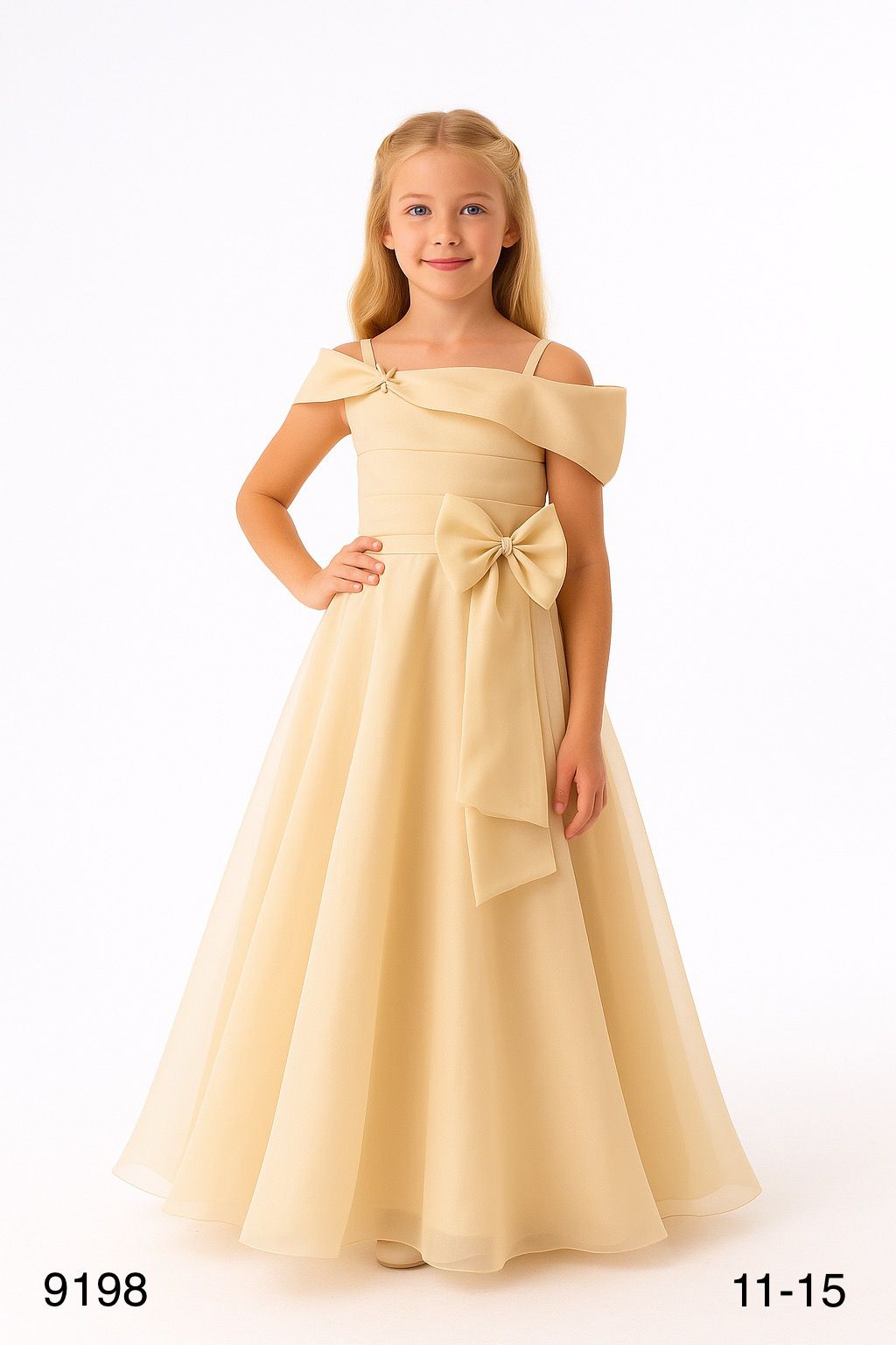 Golden Champagne Off-Shoulder Bow Gown 9198