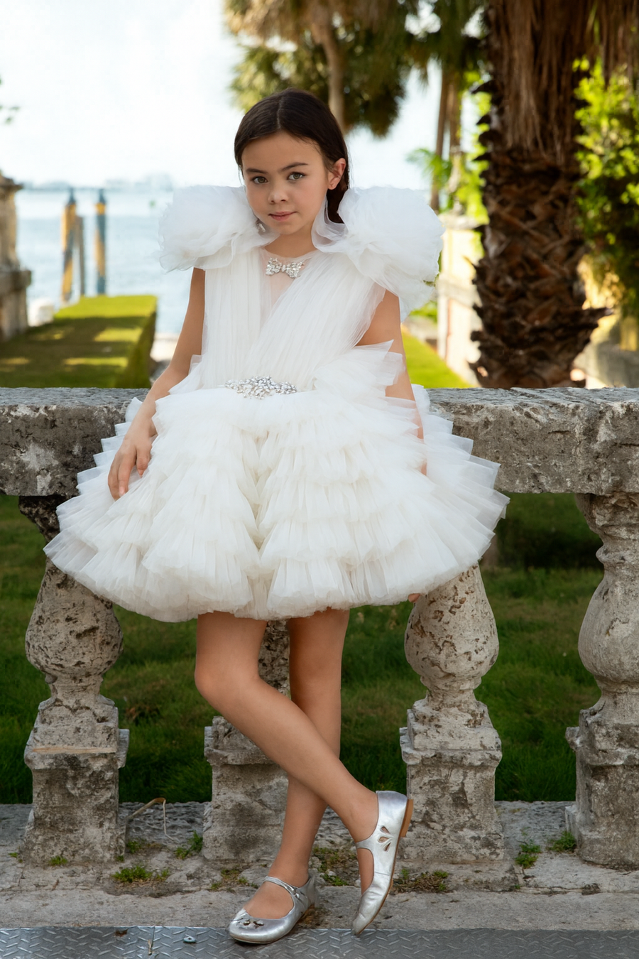 Demi Girls' Party Dress White | OZL 202507 - Elegant Formal Dress for Special Occasions, Weddings, and Birthdays White