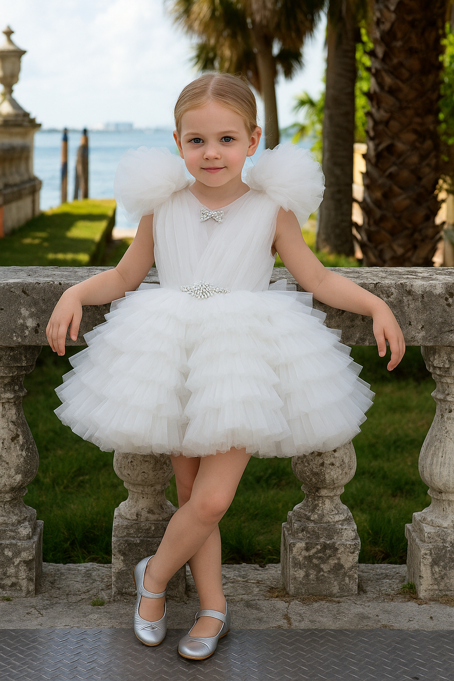 Demi Girls' Party Dress White | OZL 202507 - Elegant Formal Dress for Special Occasions, Weddings, and Birthdays White