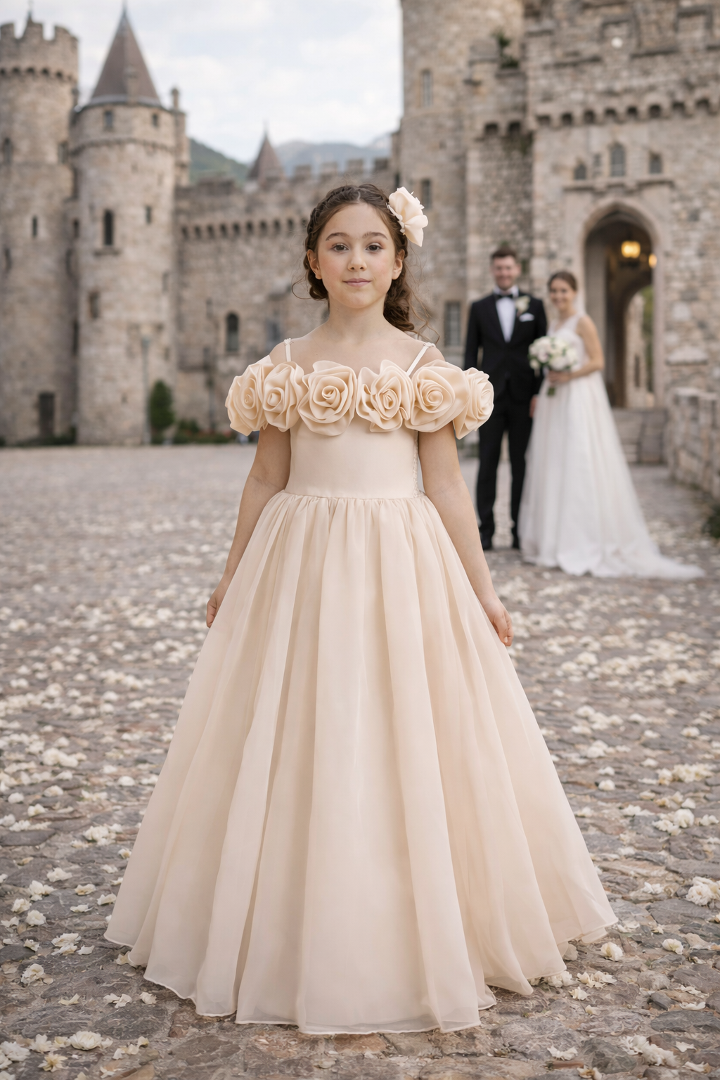 Beige Girls Dress POR 3157 Beige