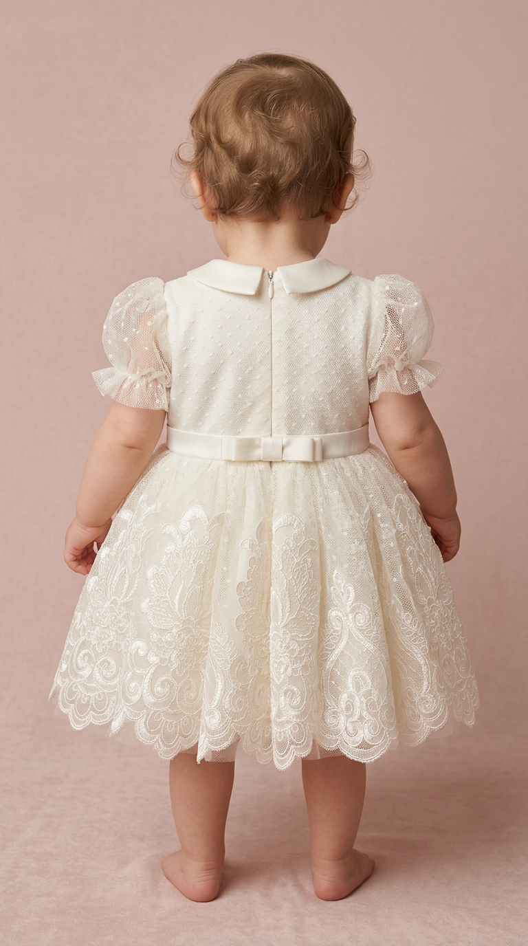 Ivory Layered Pearl Baby Dress 2601