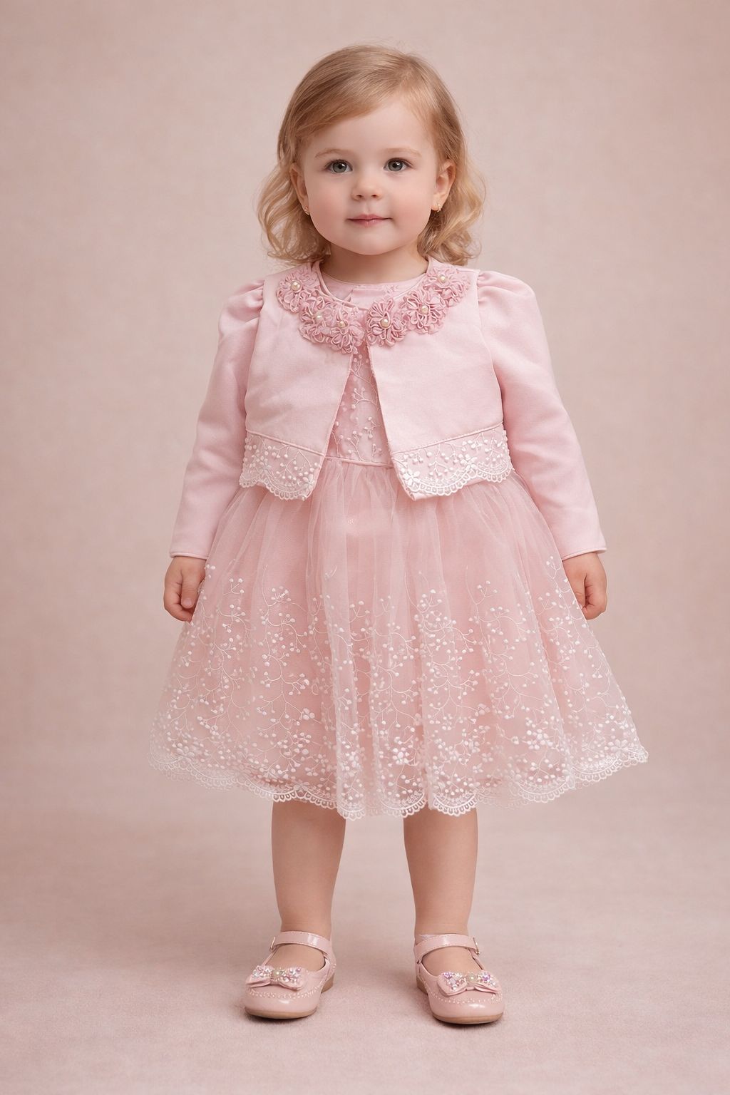 💗Blush Pearl Lace Dress & Jacket Set💗36362